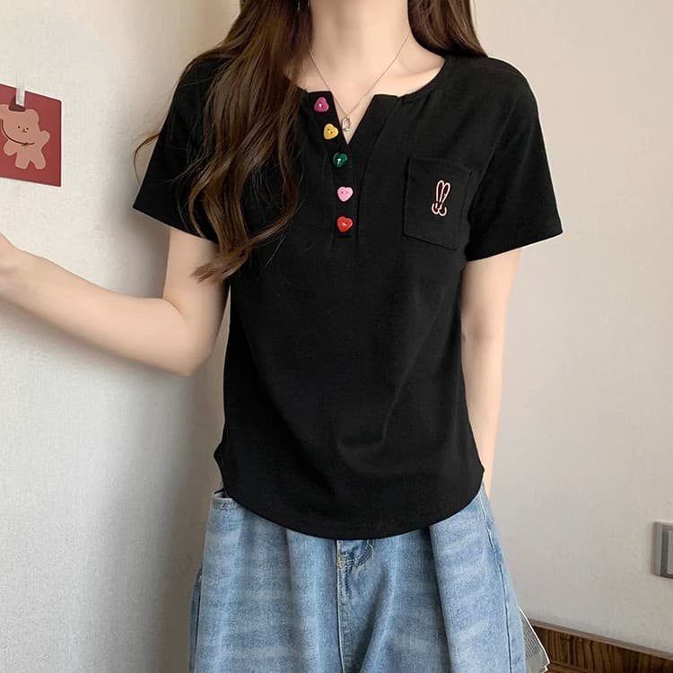 40 1 1 리브 면 260 그램 빅 사이즈 지방 mm 곡선 밑단 단추 반팔 티셔츠 로드 중 대외 무역 한국 국경 간 상세 이미지 17