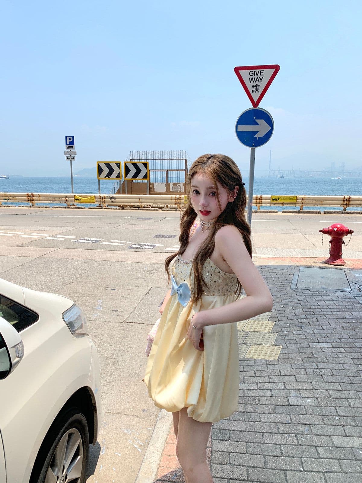 부유 한 가족 천 골드 무거운 작업 나비 매듭 품격 귀여운 슬립 여성 드레스 여름 슬림해 보이는 작은 키 꽃밭 치마 이미지 4