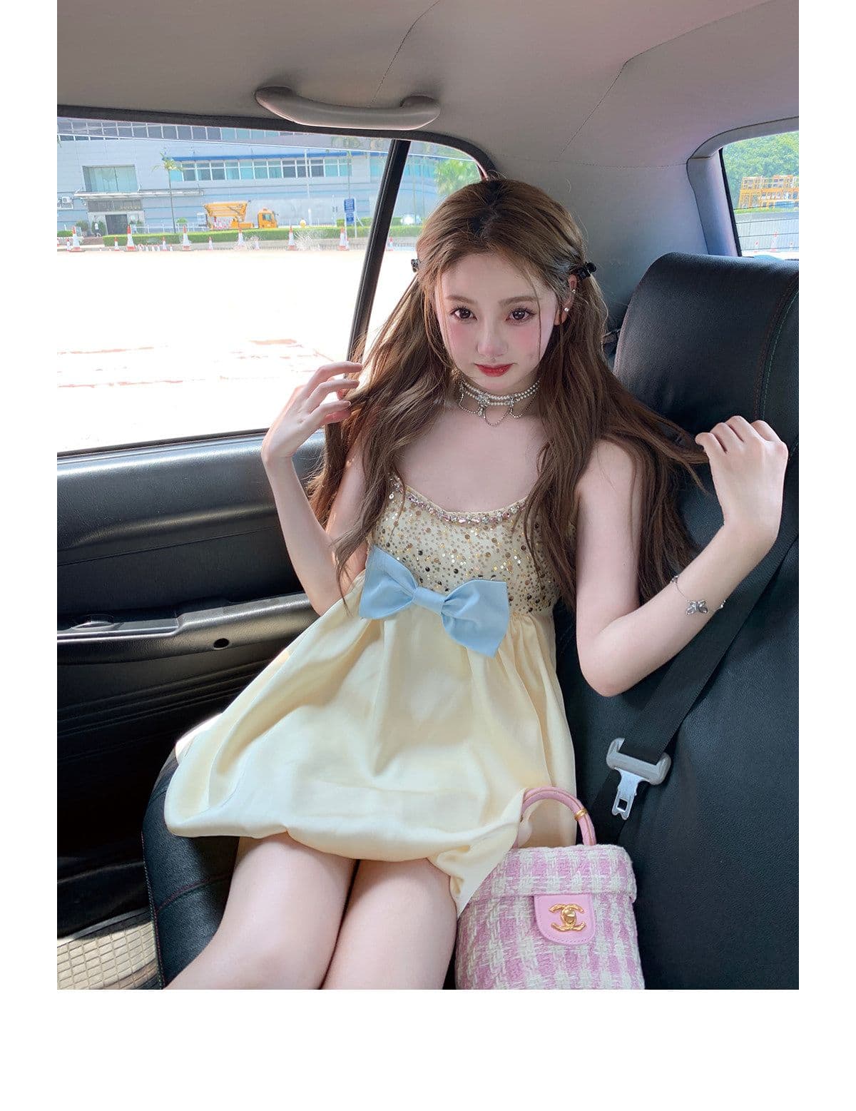 부유 한 가족 천 골드 무거운 작업 나비 매듭 품격 귀여운 슬립 여성 드레스 여름 슬림해 보이는 작은 키 꽃밭 치마 상세 이미지 8