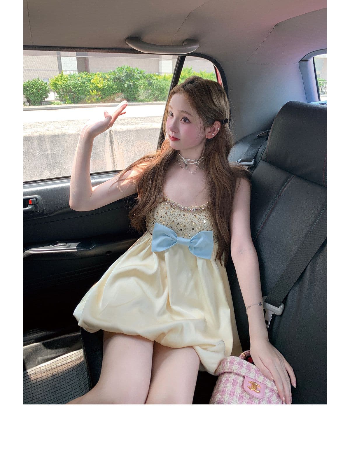 부유 한 가족 천 골드 무거운 작업 나비 매듭 품격 귀여운 슬립 여성 드레스 여름 슬림해 보이는 작은 키 꽃밭 치마 상세 이미지 9