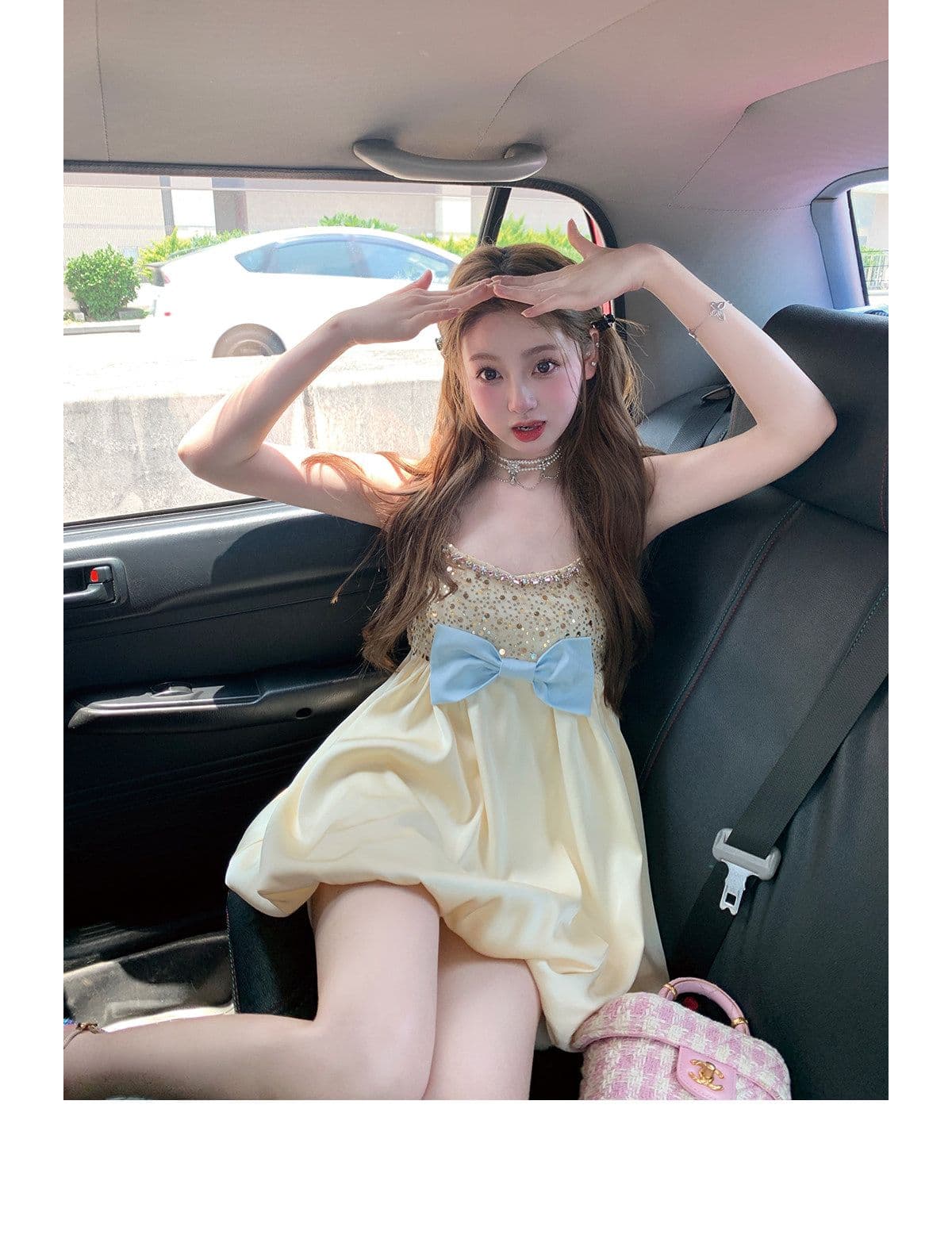 부유 한 가족 천 골드 무거운 작업 나비 매듭 품격 귀여운 슬립 여성 드레스 여름 슬림해 보이는 작은 키 꽃밭 치마 상세 이미지 12