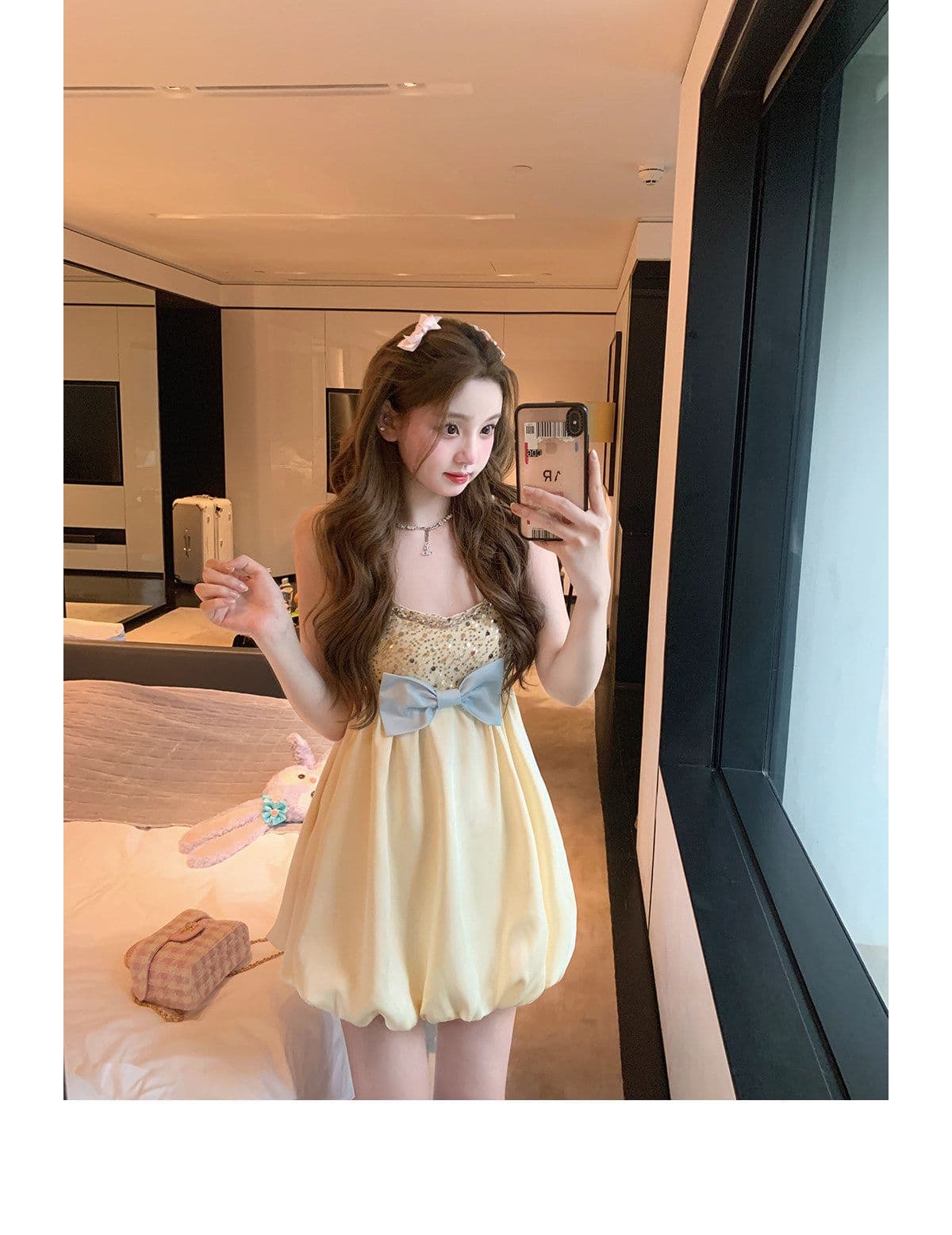 부유 한 가족 천 골드 무거운 작업 나비 매듭 품격 귀여운 슬립 여성 드레스 여름 슬림해 보이는 작은 키 꽃밭 치마 상세 이미지 22