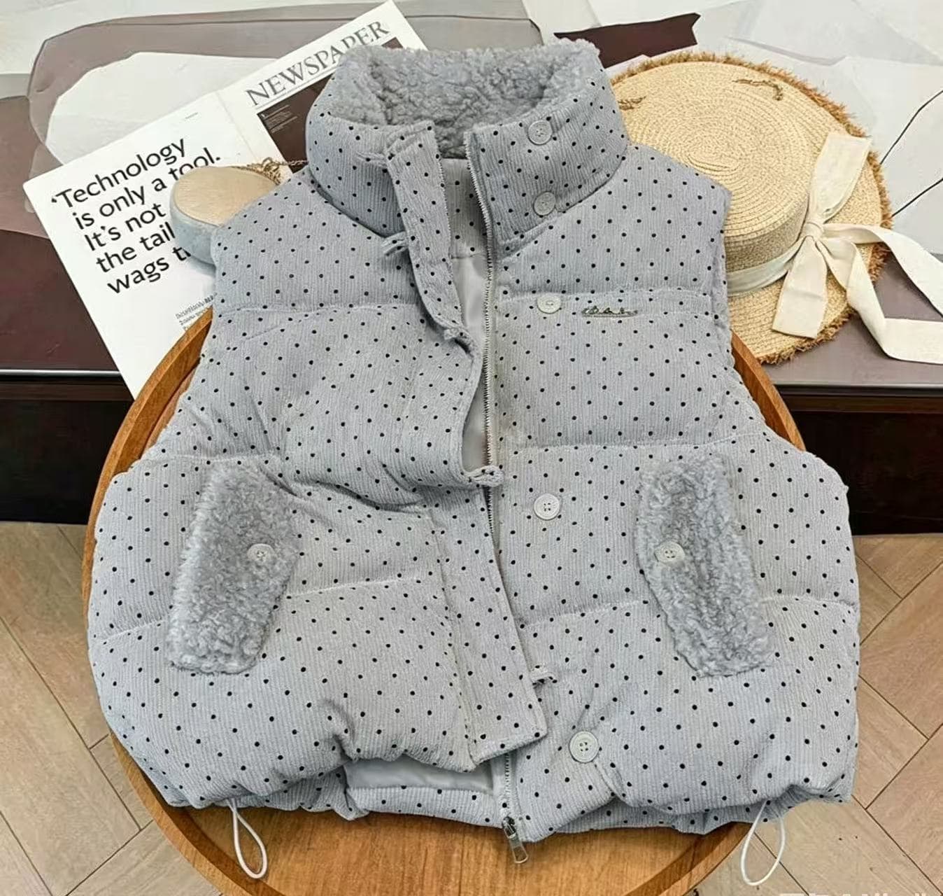 털이 많은 스탠드 칼라 연령 감소 디자인 센스 루즈핏 빅 사이즈 작은 키 민소매 어깨 면 의류 조끼 여성 코트 베스트 이미지 4