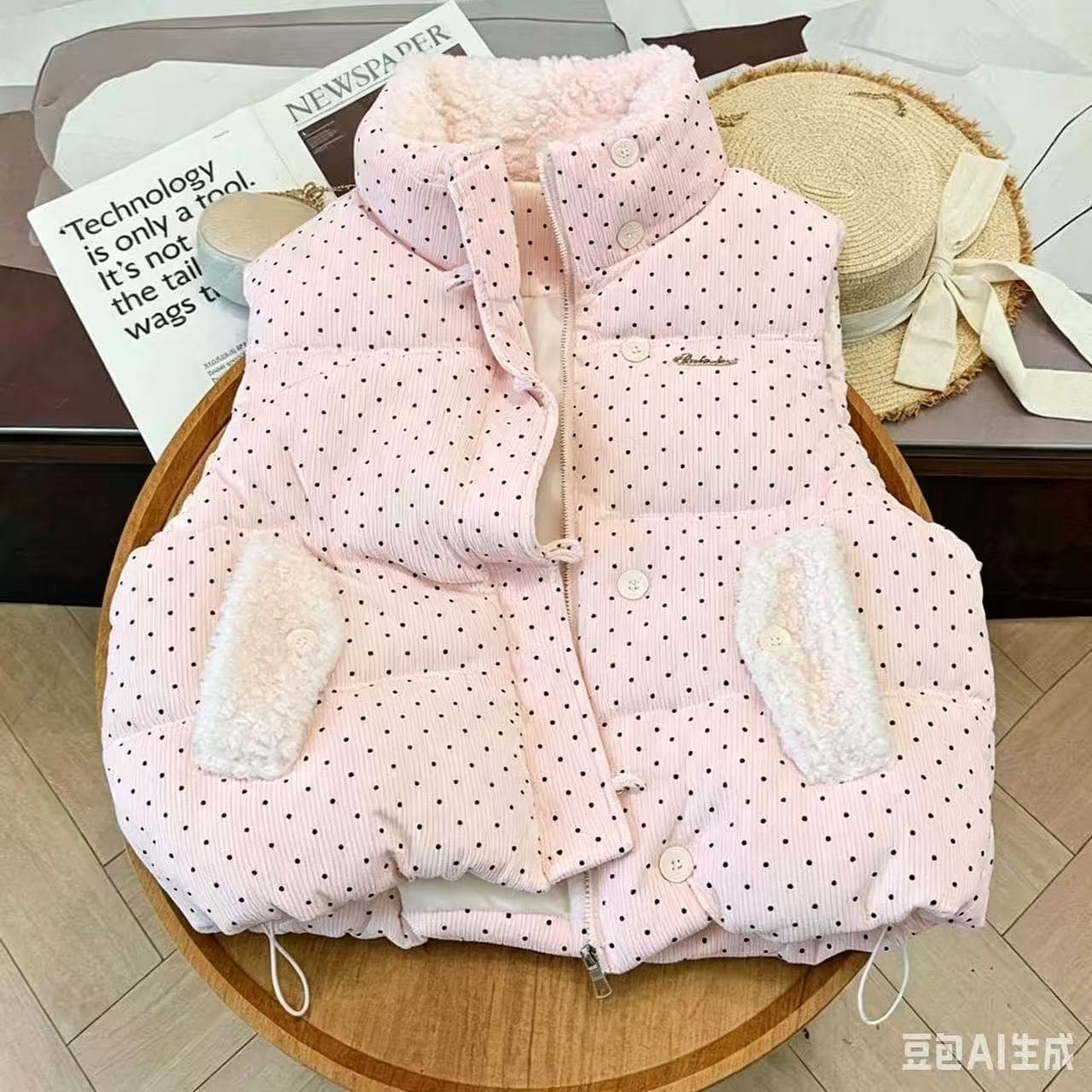 털이 많은 스탠드 칼라 연령 감소 디자인 센스 루즈핏 빅 사이즈 작은 키 민소매 어깨 면 의류 조끼 여성 코트 베스트 상세 이미지 7