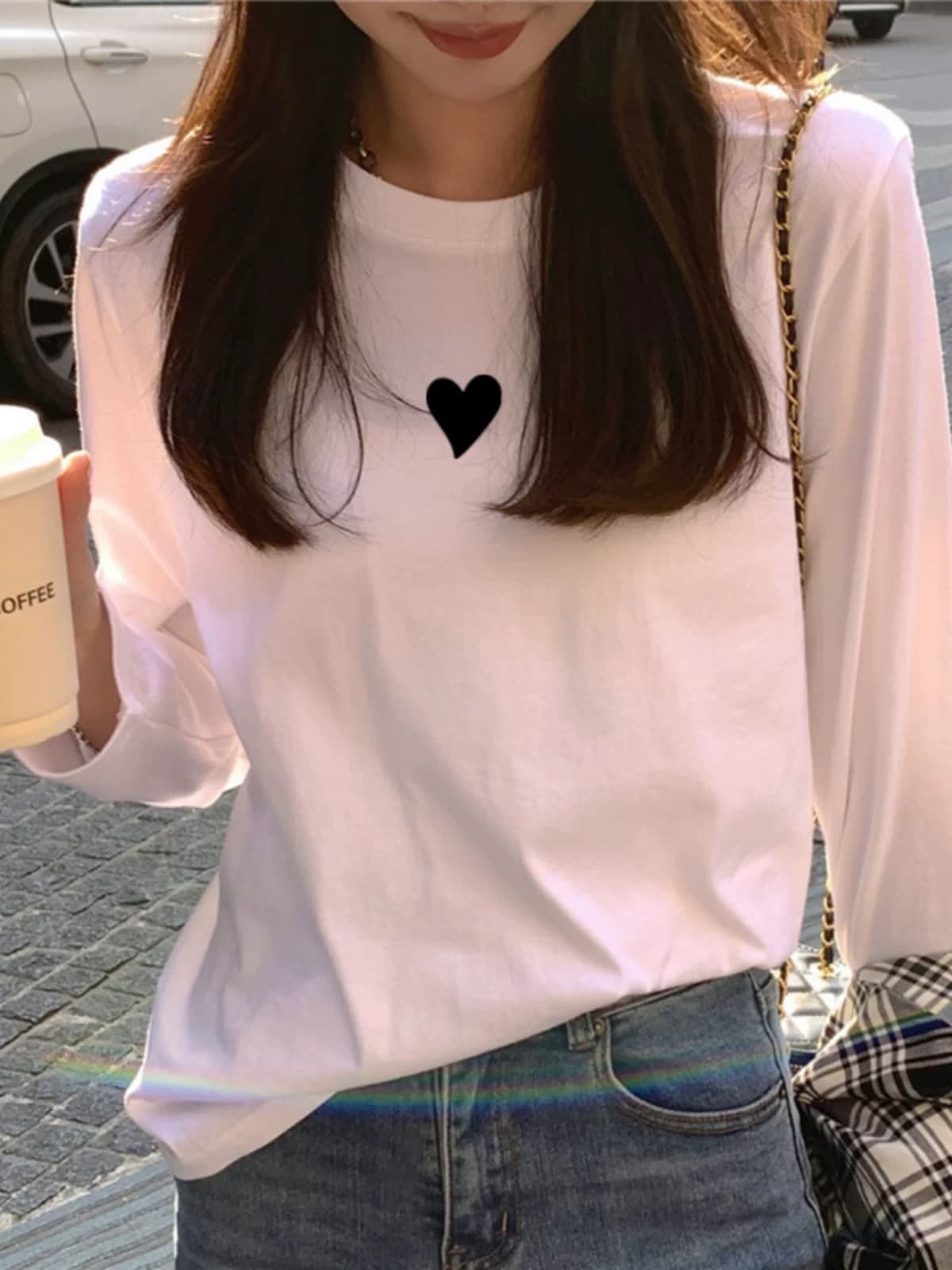 가을 순면 긴팔 티셔츠 여성 한국 스타일 새로운 디자인 센스 프린트 다용도 기본 셔츠 맨위 한국 대외 무역 이미지 4