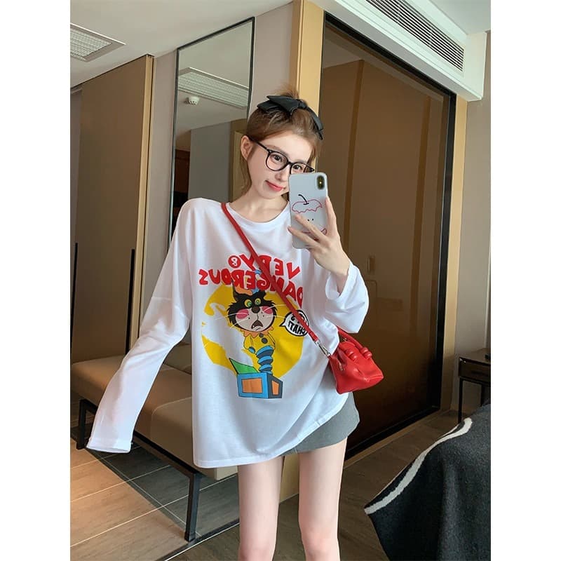 가을 순면 긴팔 티셔츠 한국 스타일 새로운 디자인 센스 프린트 다용도 기본 셔츠 맨위 한국 대외 무역 국경 간 상세 이미지 7