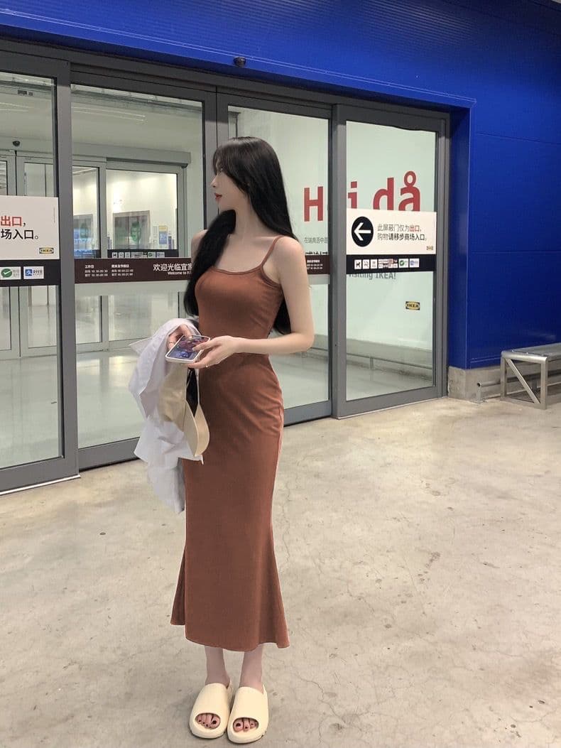 한국 대외 무역 2026 봄 여름 우아함 지성 고급 센스 새틴 슬립 드레스 여성 드레스 품격 도루 센스 롱 스커트