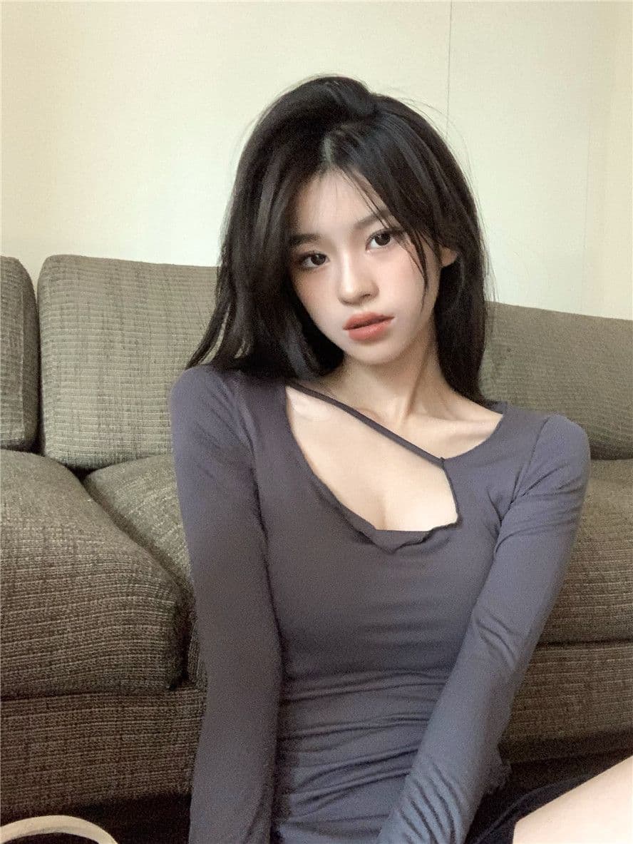 티셔츠 여성 불규칙 몸매 가꾸기 긴팔 인사이드 가져 가라. 기본 셔츠 가을 새로운 디자인 센스 맨위 한국 대외 무역 국경 간 상세 이미지 3