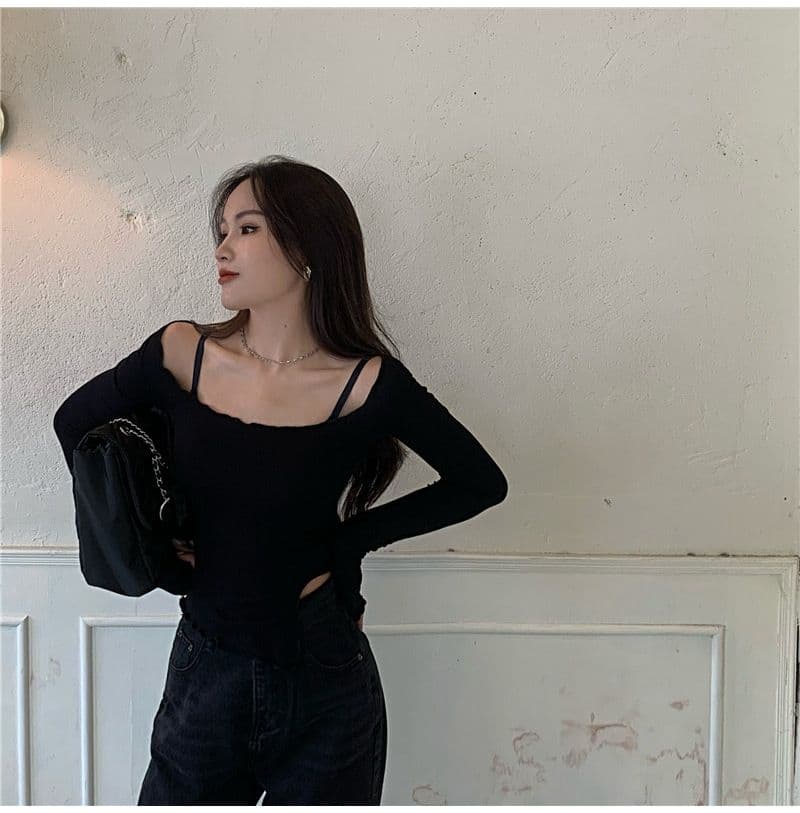 우유 실크 단색 티셔츠 여성 짧은 불규칙 몸매 가꾸기 트임 긴팔 인사이드 가져 가라. 기본 셔츠 한국 대외 무역 국경 간 상세 이미지 15