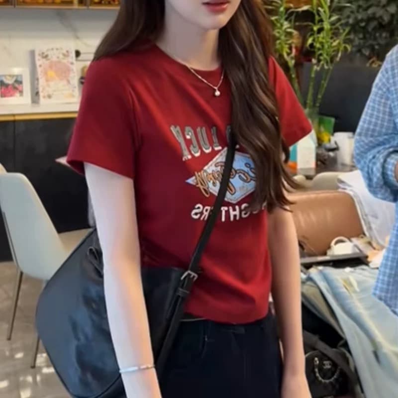 품질 레트로 빅 사이즈 긍정적 인 어깨 슬림해 보이는 반팔 티셔츠 여름 디자인 센스 펌프 로프 몸매 가꾸기 맨위 여성 한국 대외 무역 상세 이미지 15