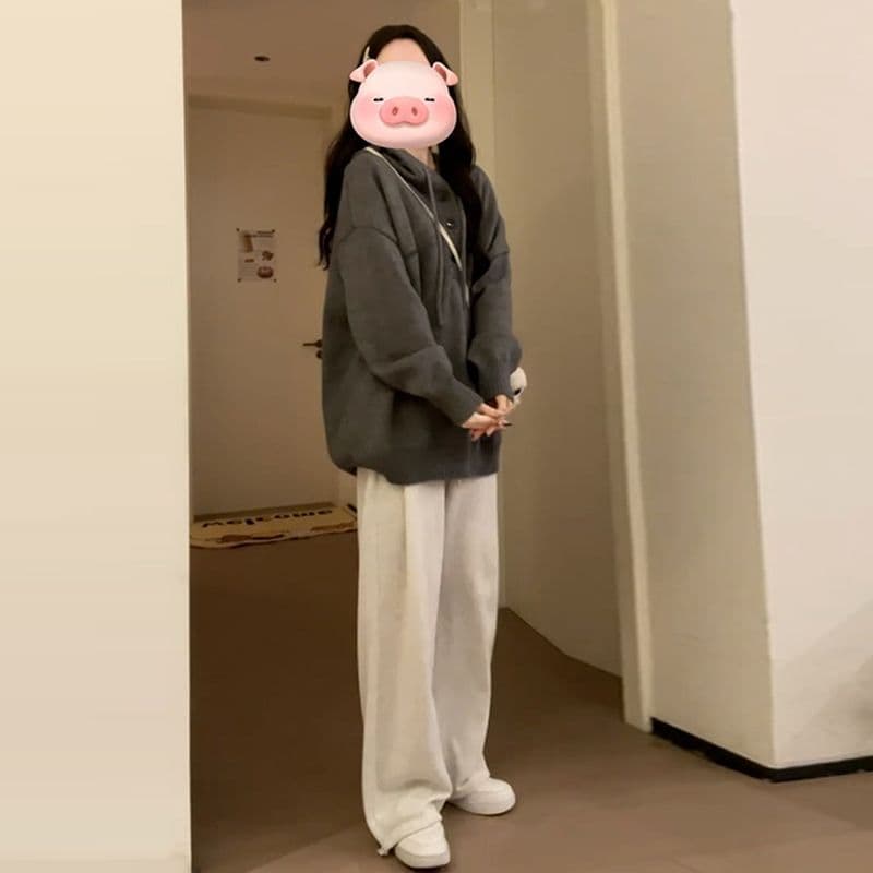 풀오버 후드 스웨터 여성 코트 루즈핏 느긋한 바람 니트 스웨터 맨위 가을 겨울철 한국 대외 무역 국경 간 이미지 5