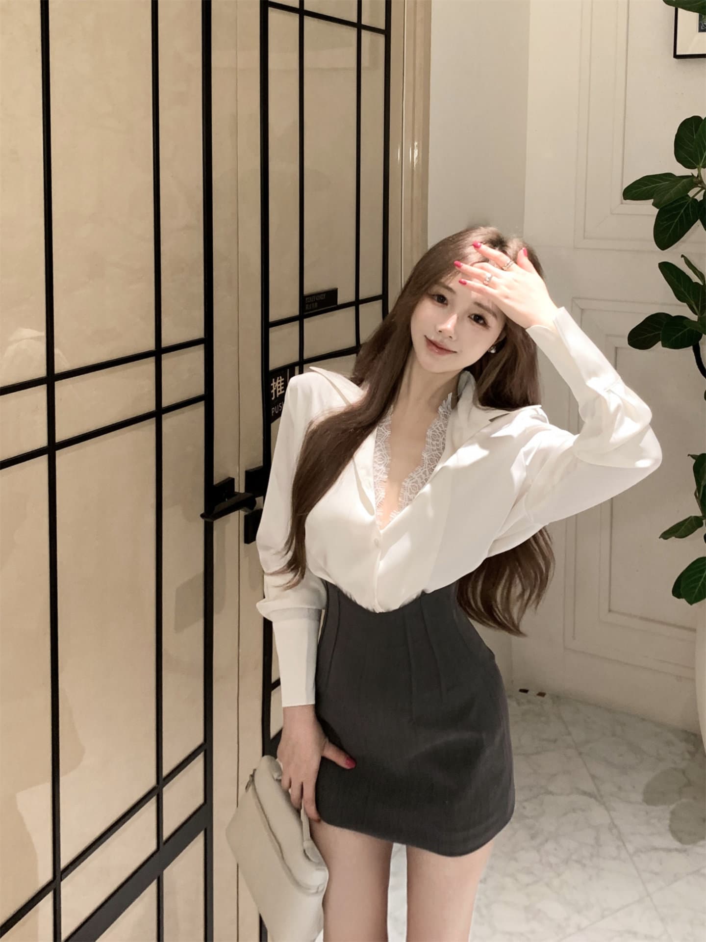 화이트 레이스 조각 긴팔 여성 셔츠 새로운 천 골드 고급 센스 빛 럭셔리 연령 감소 맨위 한국 대외 무역 상세 이미지 7