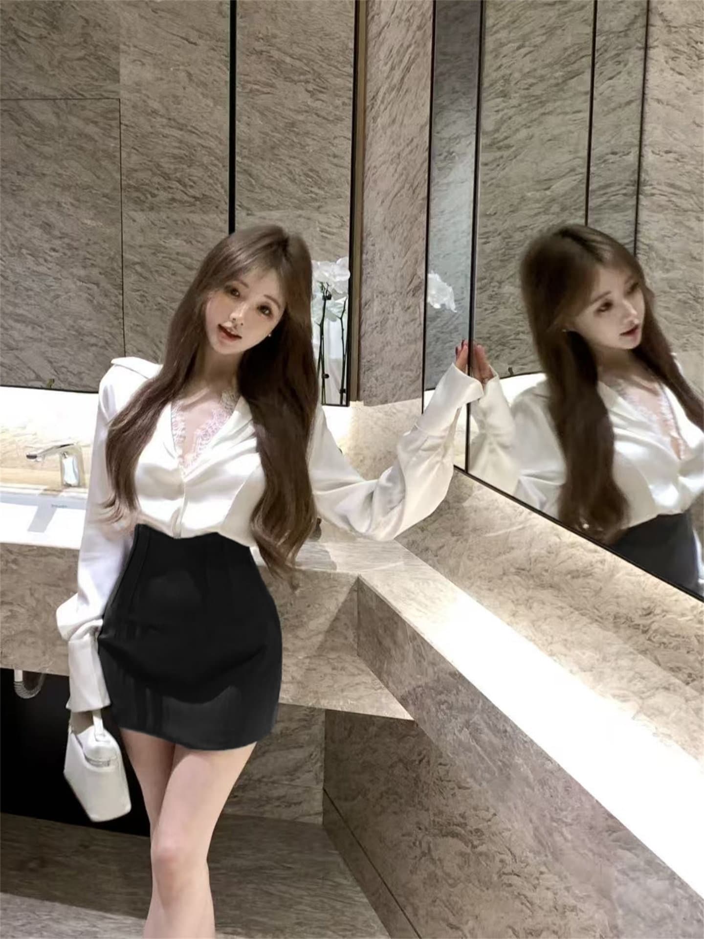 화이트 레이스 조각 긴팔 여성 셔츠 새로운 천 골드 고급 센스 빛 럭셔리 연령 감소 맨위 한국 대외 무역 상세 이미지 14