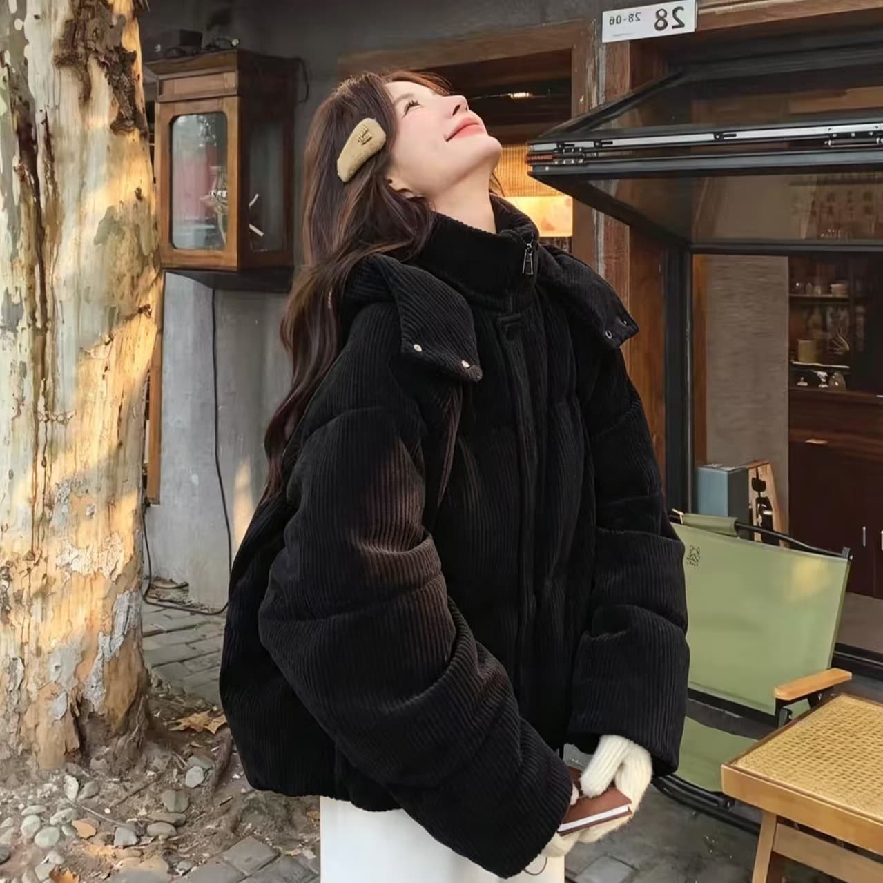슈퍼 잘 생긴 한 부서 코듀로이 스탠드 칼라 후드 아래 면화 의류 섹션 겨울 루즈핏 재킷 한국 대외 무역 국경 간 폭발 이미지 3