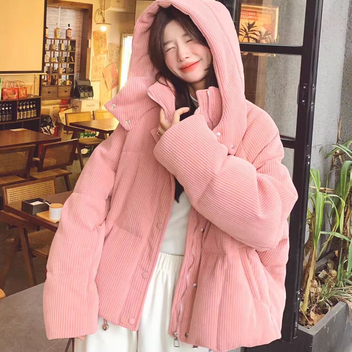 슈퍼 잘 생긴 한 부서 코듀로이 스탠드 칼라 후드 아래 면화 의류 섹션 겨울 루즈핏 재킷 한국 대외 무역 국경 간 폭발 이미지 4