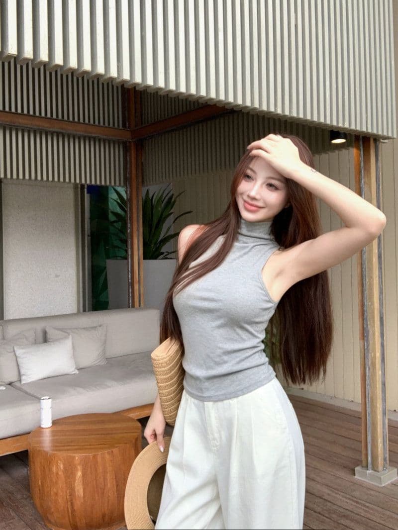 라이 경기 서울 핫걸 바람 화이트 흔들다 칼라 백리스 비틀림 조끼 여성 여름 품격 허리 수축 주름 민소매 작은 맨위 상세 이미지 7
