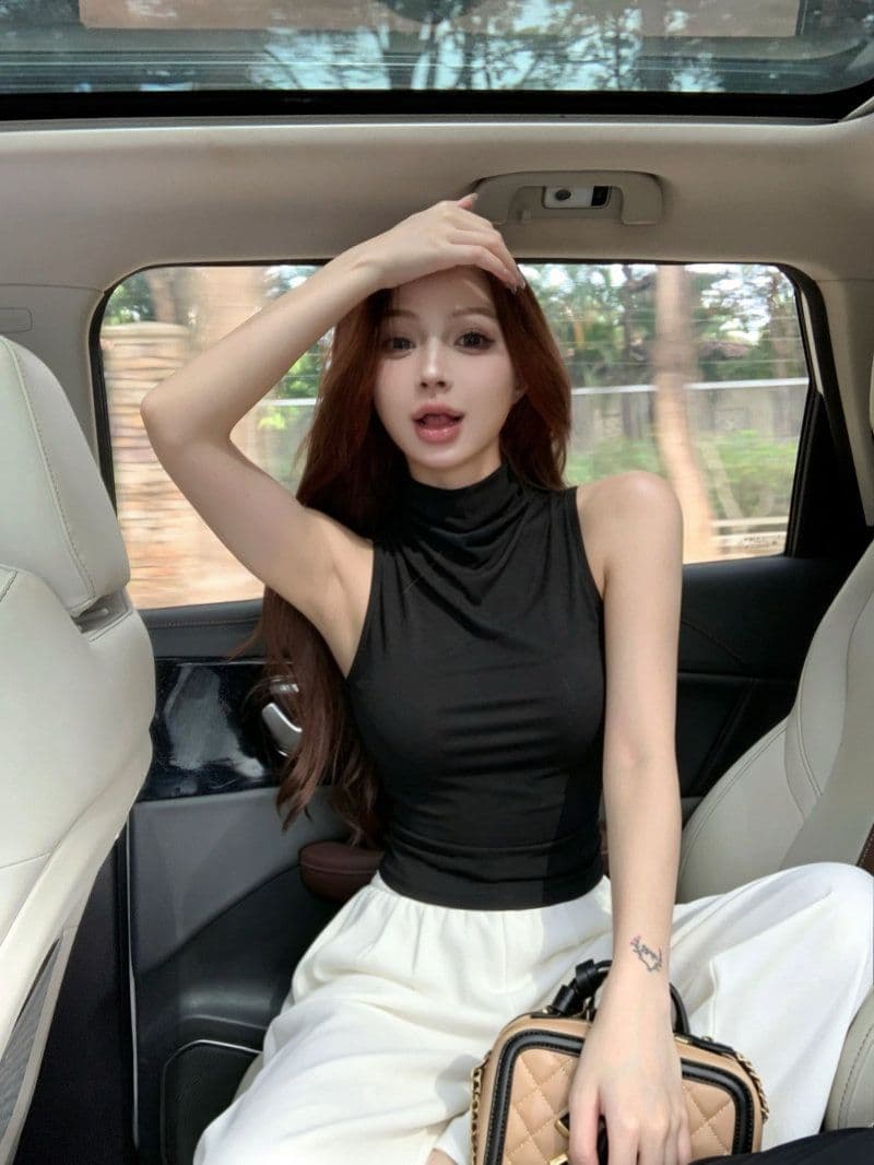 라이 경기 서울 핫걸 바람 화이트 흔들다 칼라 백리스 비틀림 조끼 여성 여름 품격 허리 수축 주름 민소매 작은 맨위 상세 이미지 23
