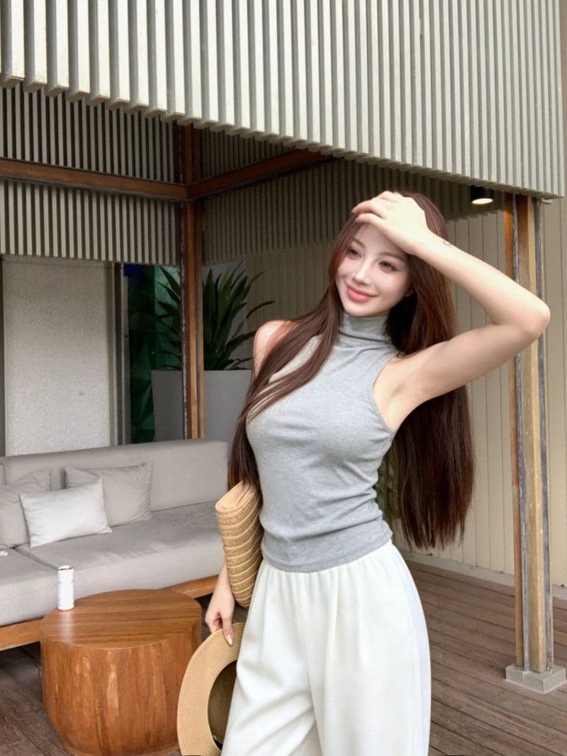라이 경기 서울 핫걸 바람 화이트 흔들다 칼라 백리스 비틀림 조끼 여성 여름 품격 허리 수축 주름 민소매 작은 맨위 상세 이미지 24