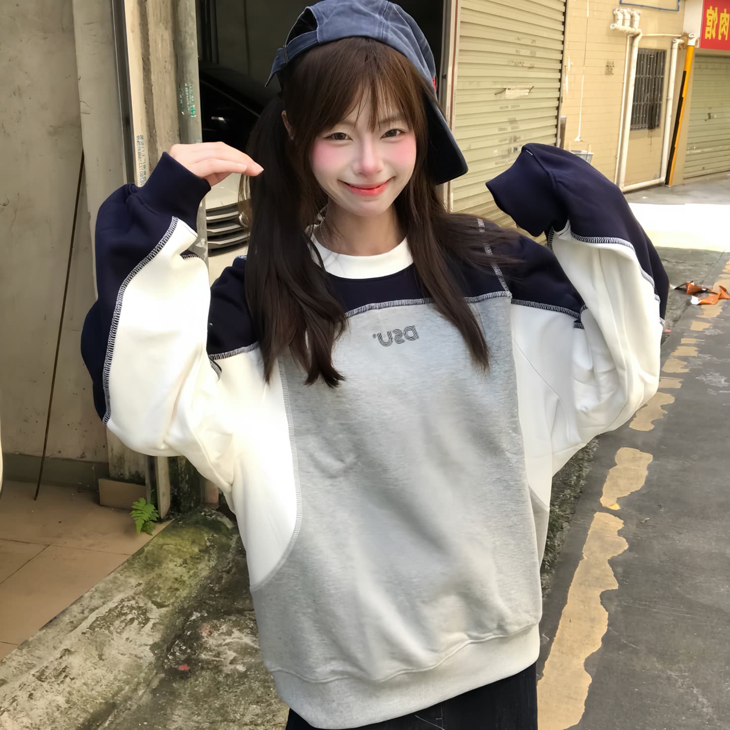 있음 선적 얇은 스타일 좋은 품질 솜씨 순수한 Mianhua 면 복합 패치워크 후드티 여성 한국 대외 무역 한 싱글 국경 간 이미지 5