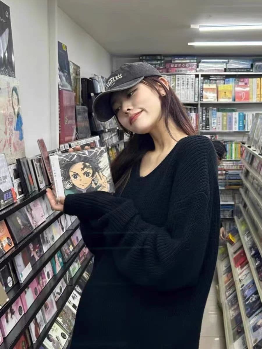 양 플러시 가을 V넥 익스트림 제인 게으른 부주의 한 바람 스웨터 여자 단색 캐주얼 루즈핏 니트 맨위 트렌디 이미지 2
