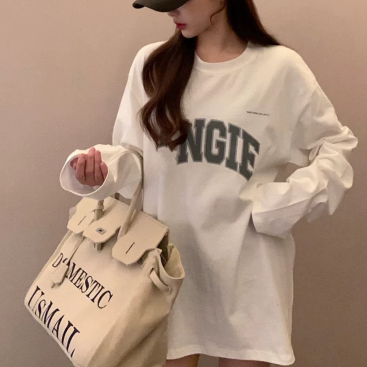 21 순면 210 그램 가을 의상 긴팔 티셔츠 여성 루즈핏 맨위 프린트 한국 대외 무역 십자가 해외 싱글 폭발 이미지 3