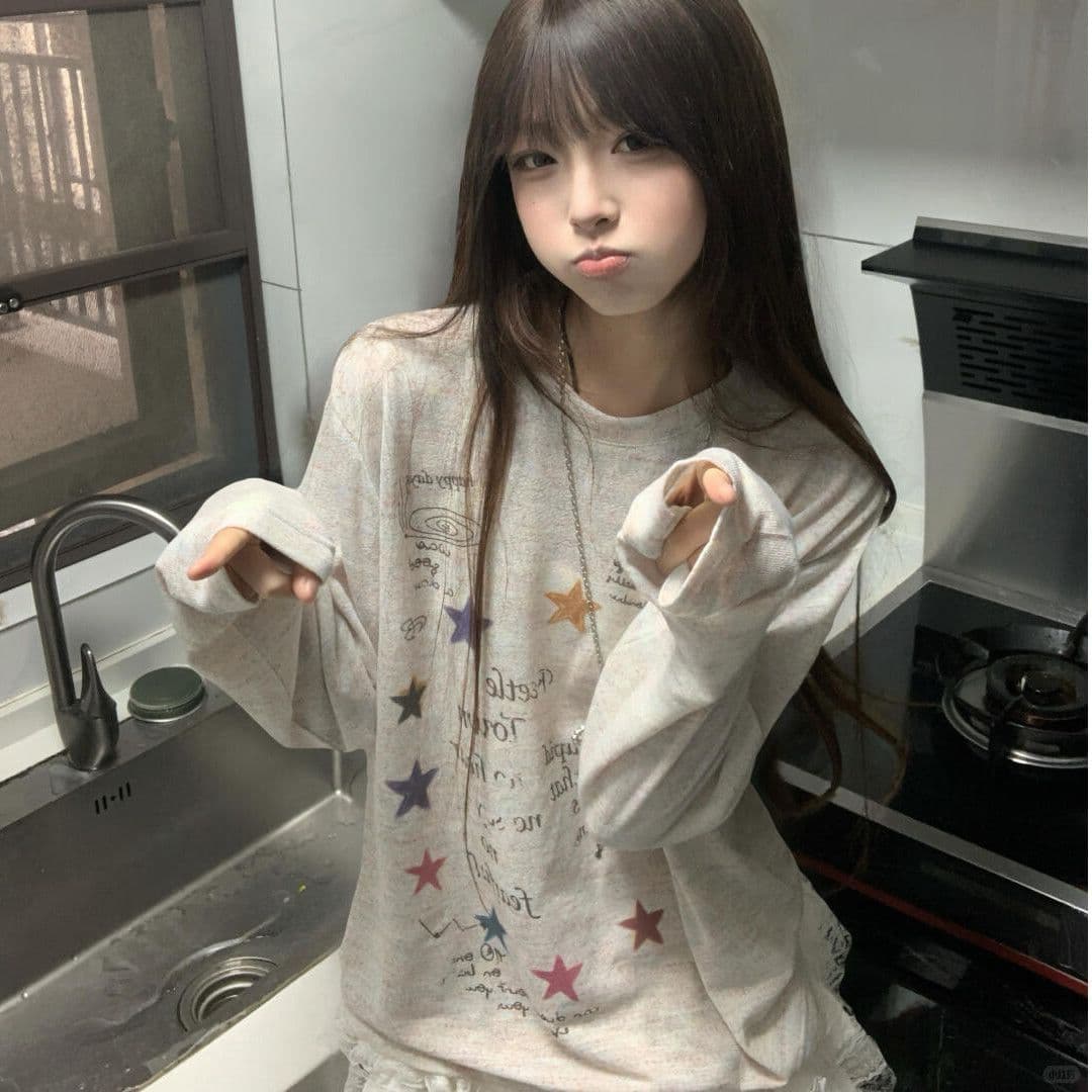 광저우 원본 원단 색상 수채화 낙서 자외선 차단 블라우스 여성 망사 루즈핏 긴 소매 티셔츠 한국 대외 무역 국경 간 상세 이미지 2