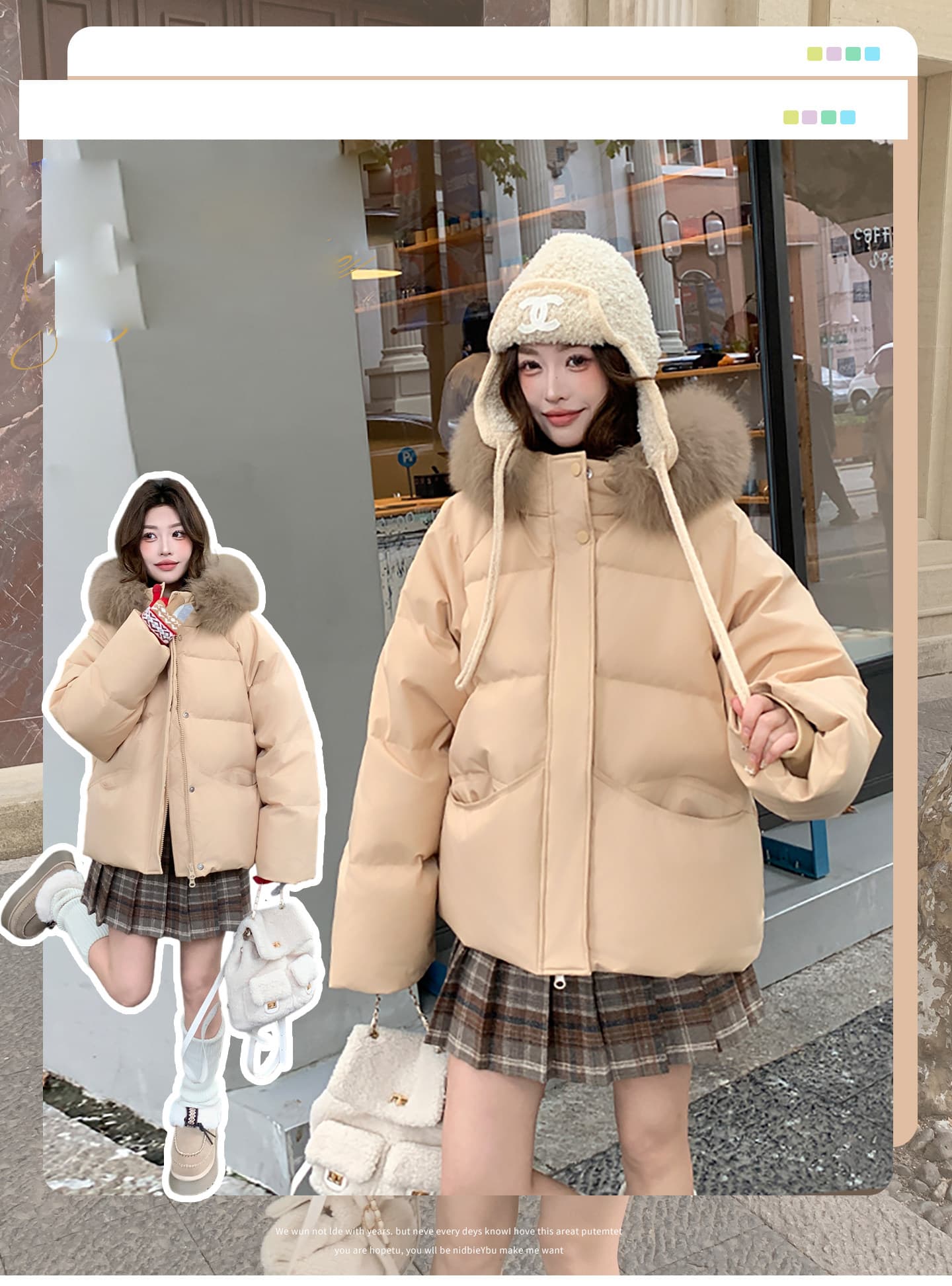 큰 모피 칼라 핑크색 후드 아래 면화 의류 여성 겨울 새로운 작은 키 달콤함 보온 클립 목화 진딧물 두꺼운 재킷 상세 이미지 1