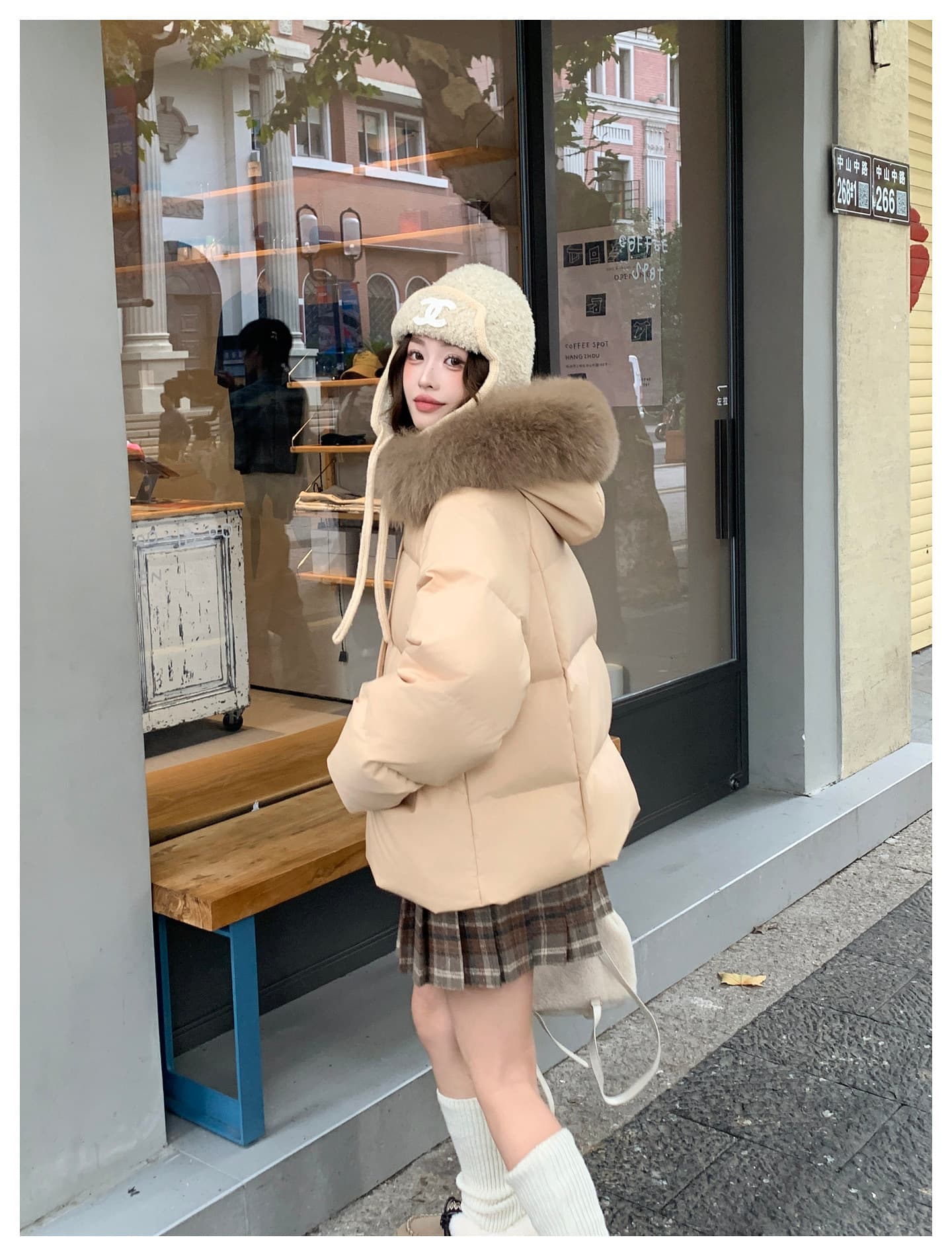 큰 모피 칼라 핑크색 후드 아래 면화 의류 여성 겨울 새로운 작은 키 달콤함 보온 클립 목화 진딧물 두꺼운 재킷 상세 이미지 21