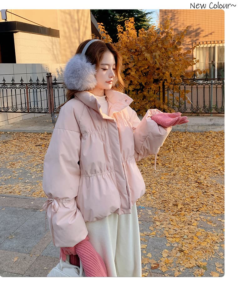 작은 키 버블 푸 허리 수축 아래 면화 의류 여성 겨울 쇼트 스타일 2026 새로운 한 부서 학원 스탠드 칼라 빵 외투 상세 이미지 10