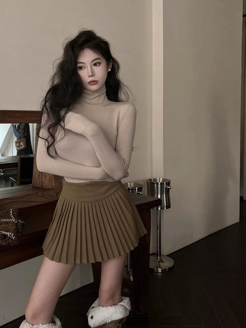 리브 De 플러시 연삭 털 보온 터틀넥 티셔츠 여성 가을 겨울 신축성 회색 긴팔 맨위 털이 있는 기본 셔츠 상세 이미지 12