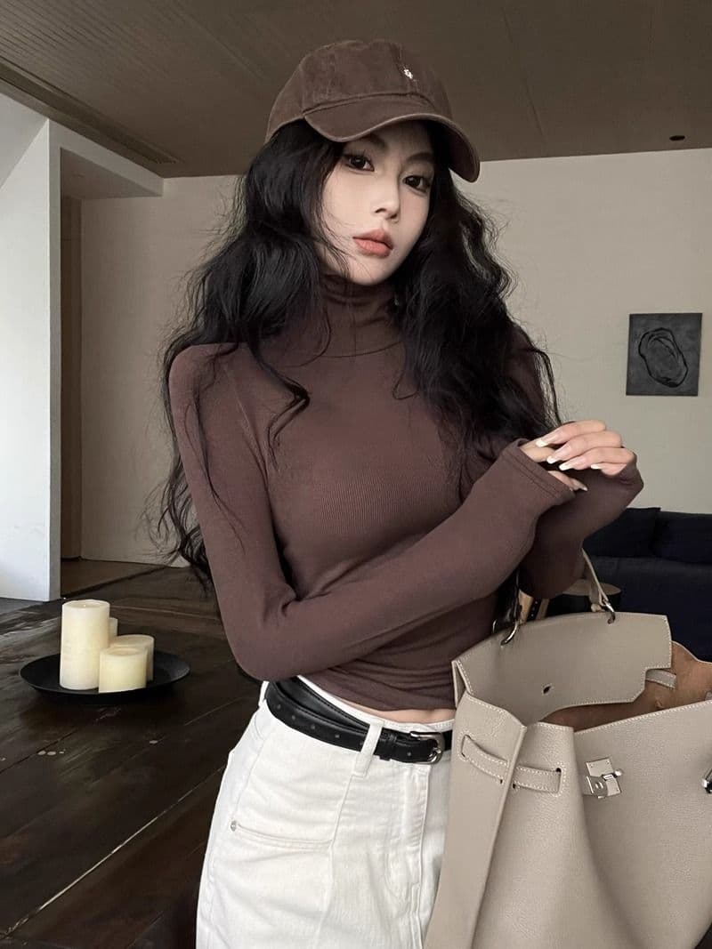 리브 De 플러시 연삭 털 보온 터틀넥 티셔츠 여성 가을 겨울 신축성 회색 긴팔 맨위 털이 있는 기본 셔츠 상세 이미지 22