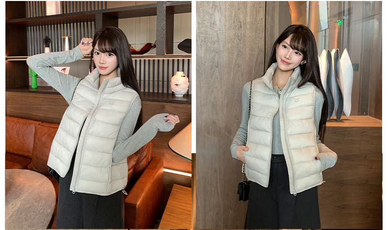 얇고 가벼운 우유 fu 쇼트 스타일 다운 재킷 여성 작은 키 스탠드 칼라 조끼 겨울 면 옷 한 부서 갈비 살 베스트 패딩 재킷 상세 이미지 17