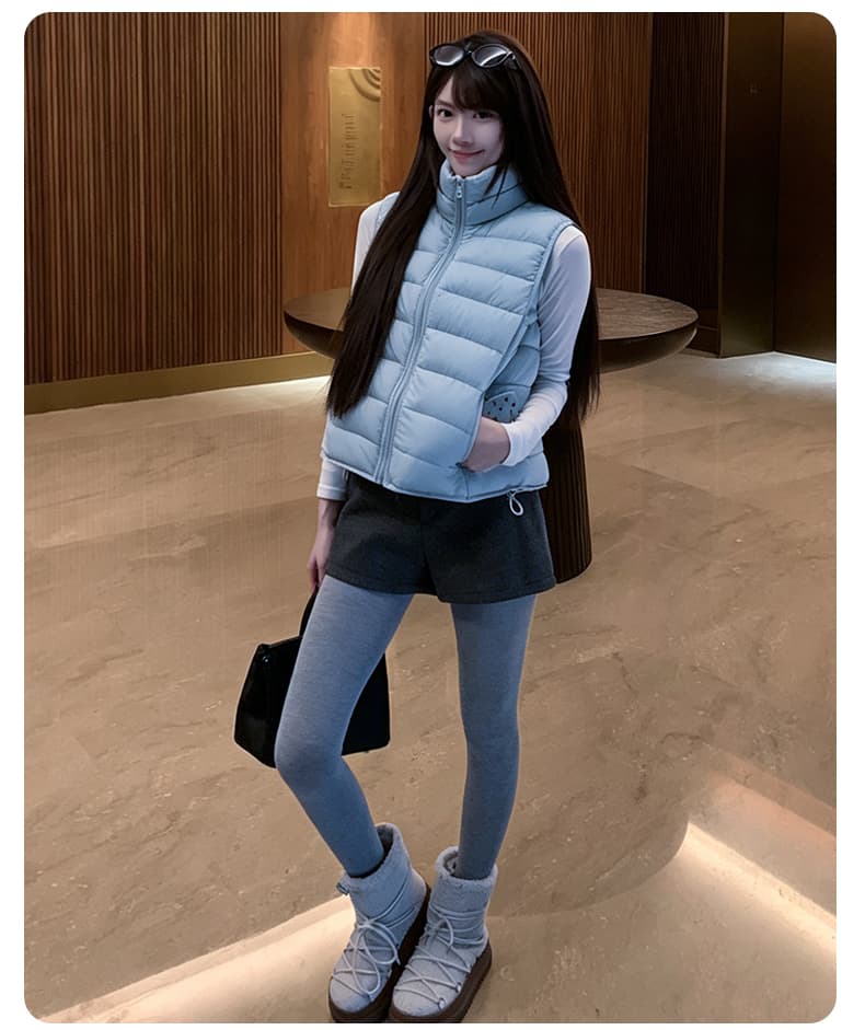 얇고 가벼운 우유 fu 쇼트 스타일 다운 재킷 여성 작은 키 스탠드 칼라 조끼 겨울 면 옷 한 부서 갈비 살 베스트 패딩 재킷 상세 이미지 22