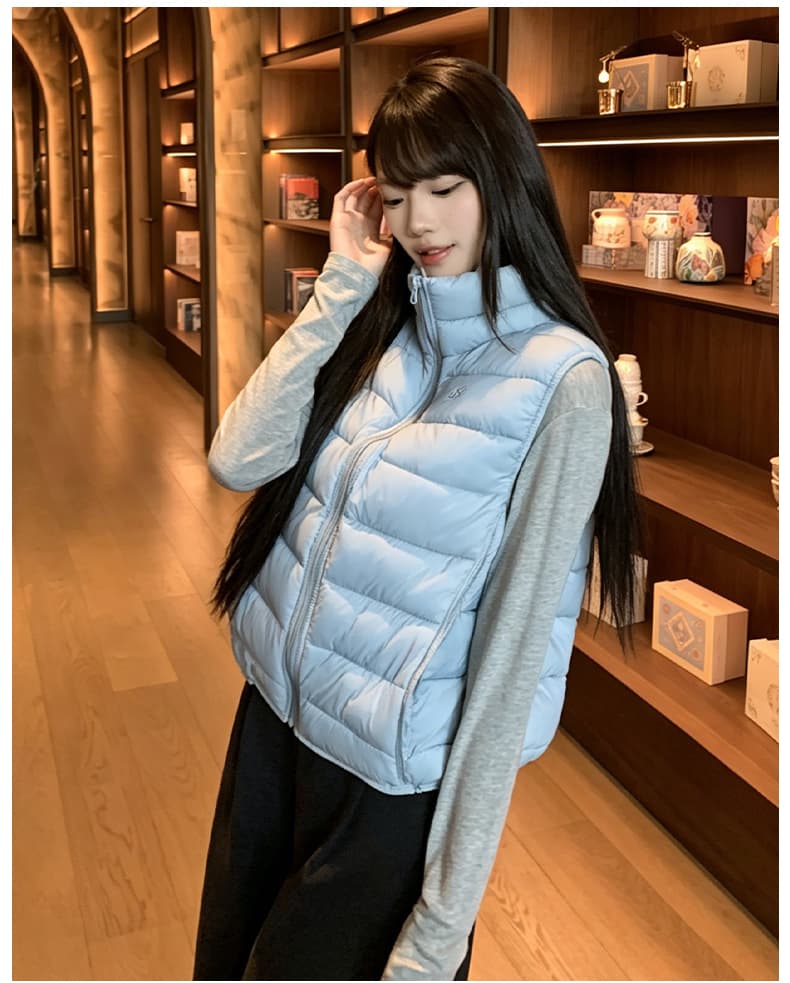 얇고 가벼운 우유 fu 쇼트 스타일 다운 재킷 여성 작은 키 스탠드 칼라 조끼 겨울 면 옷 한 부서 갈비 살 베스트 패딩 재킷 상세 이미지 23