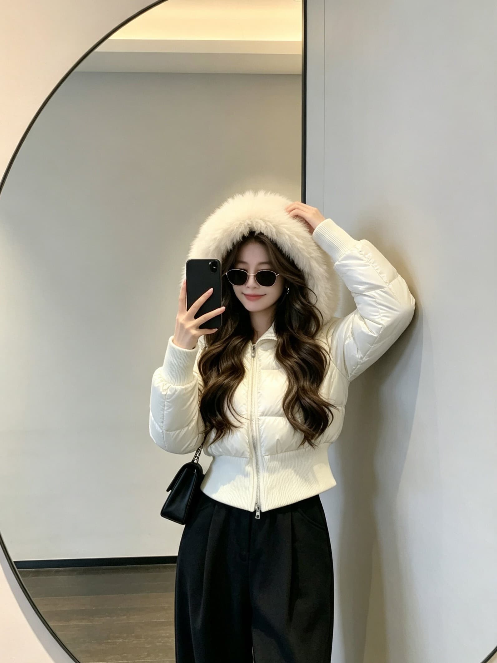 한 부서 네리 털이 있는 방수 가죽 표면 허리 수축 패딩 재킷 다운 코트 겨울 재킷 두꺼움 목화 진딧물 면 의류 여성 상세 이미지 13