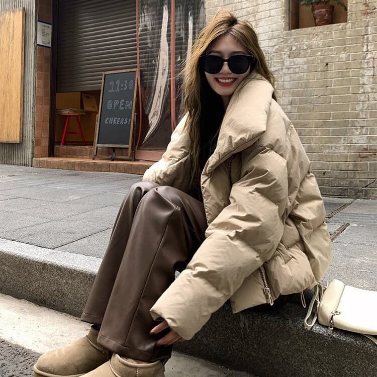 따뜻한 따뜻한 겨울 세련된 루즈핏 XL 한국 스타일 폴로 칼라 쇼트 스타일 다운 외투 작은 키 아래 면화 의류 이미지 4