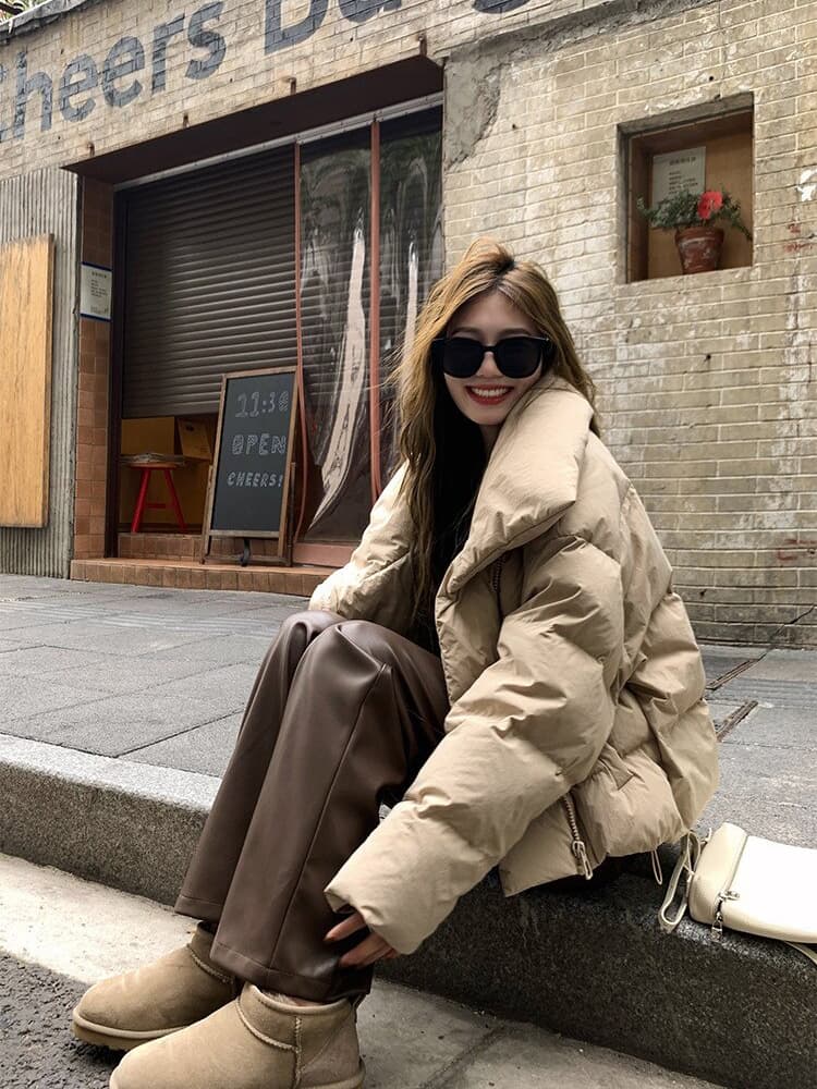 따뜻한 따뜻한 겨울 세련된 루즈핏 XL 한국 스타일 폴로 칼라 쇼트 스타일 다운 외투 작은 키 아래 면화 의류 상세 이미지 7