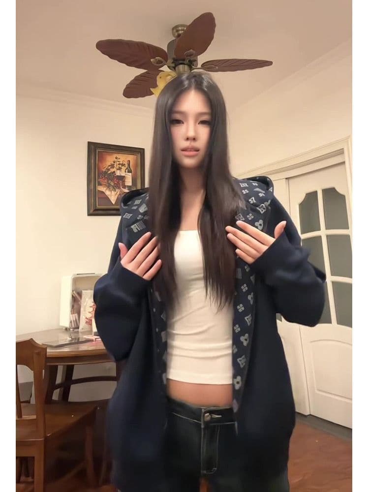 얇은 스타일 털이 있는 인사이드 펌프 원본 천 프린트 원본 솜씨 순수한 Mianhua 면 복합 후드티 여성 한국 대외 무역 이미지 2