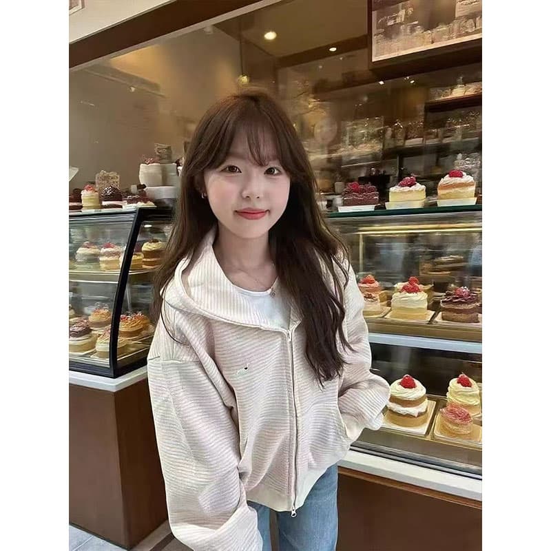 원본 품질 플러스 인사이드 펌프 자수 이후 패키지 칼라 새로운 한 부서 스트라이프 후드 티 스웨터 재킷 한국 대외 무역 이미지 5