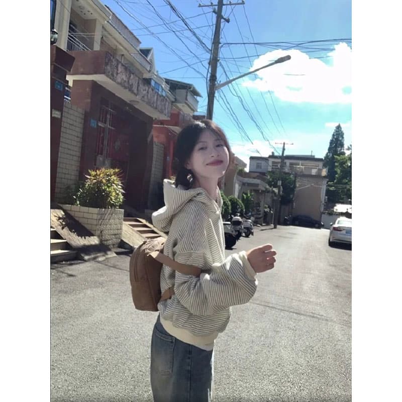 원본 품질 플러스 인사이드 펌프 자수 이후 패키지 칼라 새로운 한 부서 스트라이프 후드 티 스웨터 재킷 한국 대외 무역 상세 이미지 7