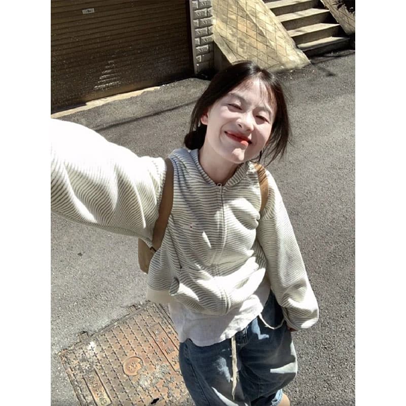 원본 품질 플러스 인사이드 펌프 자수 이후 패키지 칼라 새로운 한 부서 스트라이프 후드 티 스웨터 재킷 한국 대외 무역 상세 이미지 8