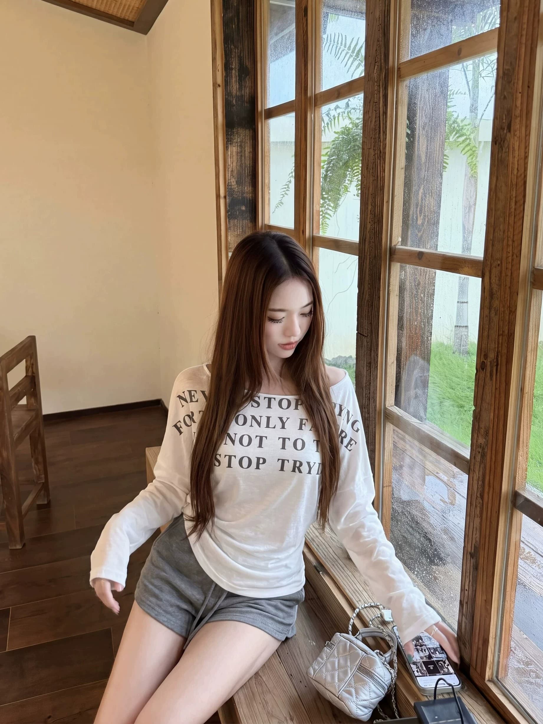 라이 경기 서울 눈꽃 면 자외선 차단 블라우스 긴팔 루즈핏 다용도 슬림해 보이는 얇은 스타일 오프숄더 맨위 여성 한국 대외 무역 이미지 4