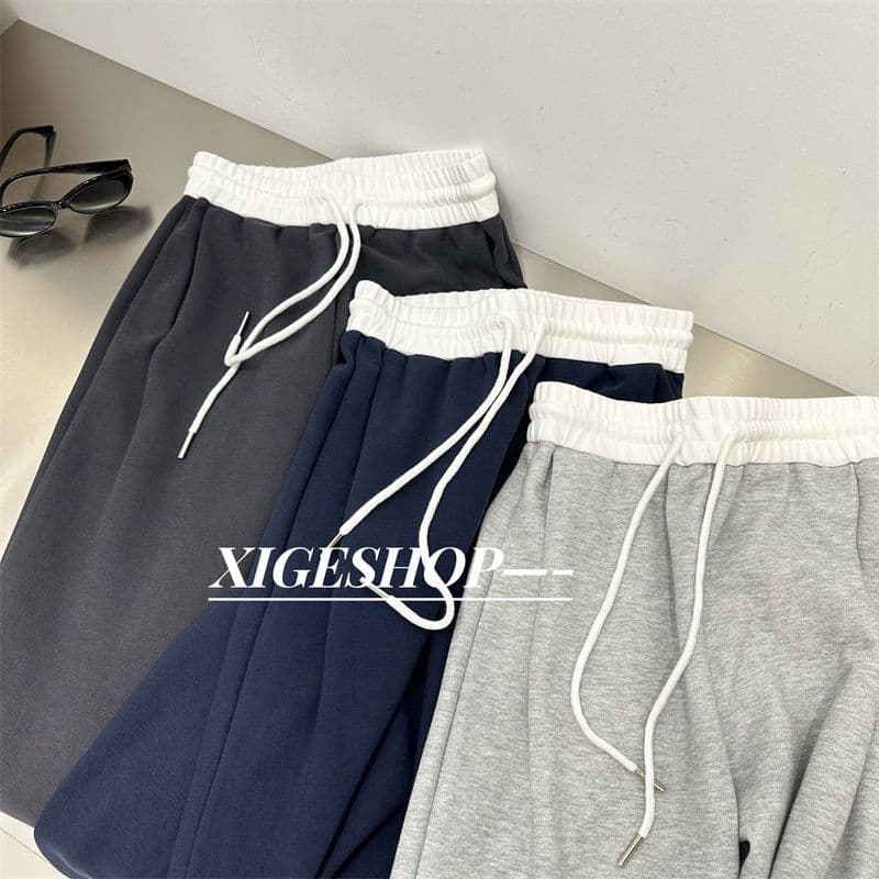 아메리칸 레트로 패치워크 캐주얼 새로운 운동 바지 봄 여름 스트레이트 하이웨이스트 웨이 바지 슬림해 보이는 루즈핏 와이드 레그 팬츠 어린이 상세 이미지 21