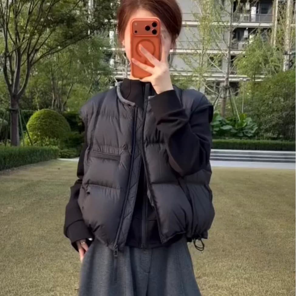 2026 새로운 한국 스타일 베스트 여성 짧은 조끼 가을 겨울 루즈핏 고급 센스 작은 키 어깨 외출용 이미지 6