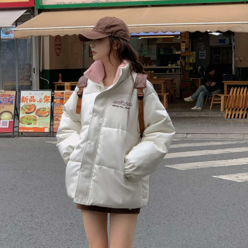 실사 ins 달콤한 차가운 바람 작은 대중 디자인 센스 pu 면 의류 작은 대중 루즈핏 패딩 재킷 겨울 재킷 목화 진딧물 이미지 2
