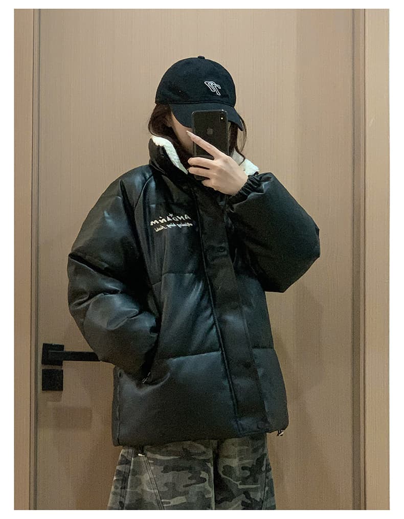 실사 ins 달콤한 차가운 바람 작은 대중 디자인 센스 pu 면 의류 작은 대중 루즈핏 패딩 재킷 겨울 재킷 목화 진딧물 상세 이미지 15