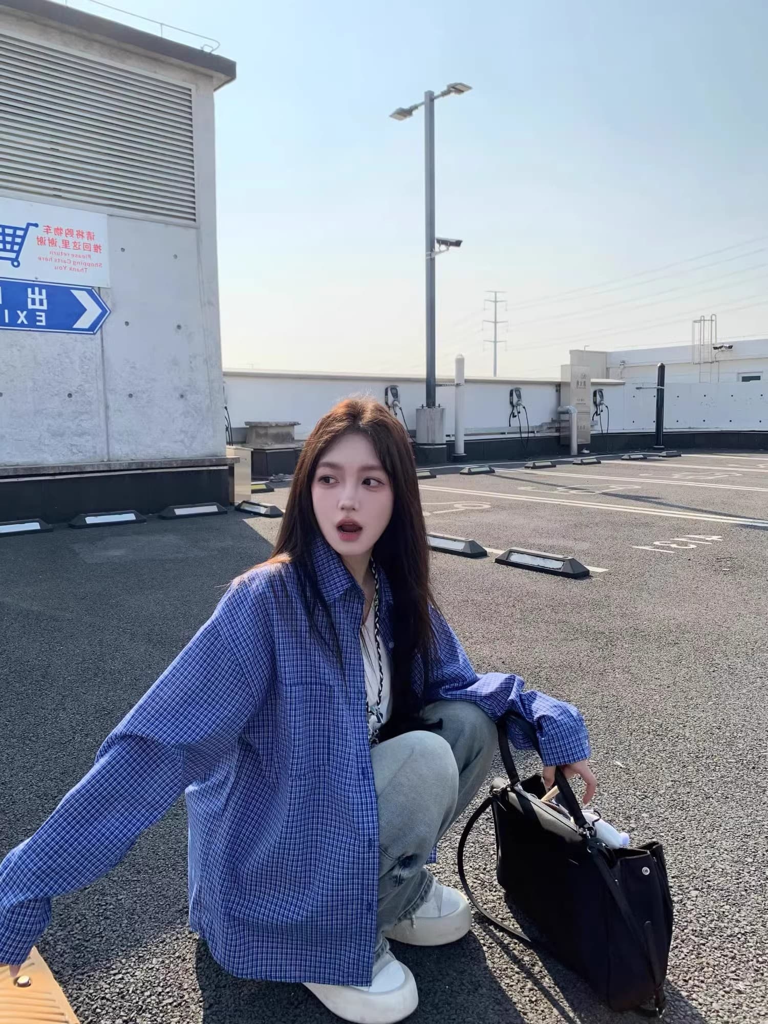 원본 셔틀 제직 그리드 레트로 블루 체크무늬 여성 셔츠 가을 작은 키 캐주얼 스택 착용 셔츠 한국 대외 무역 한 싱글 상세 이미지 2