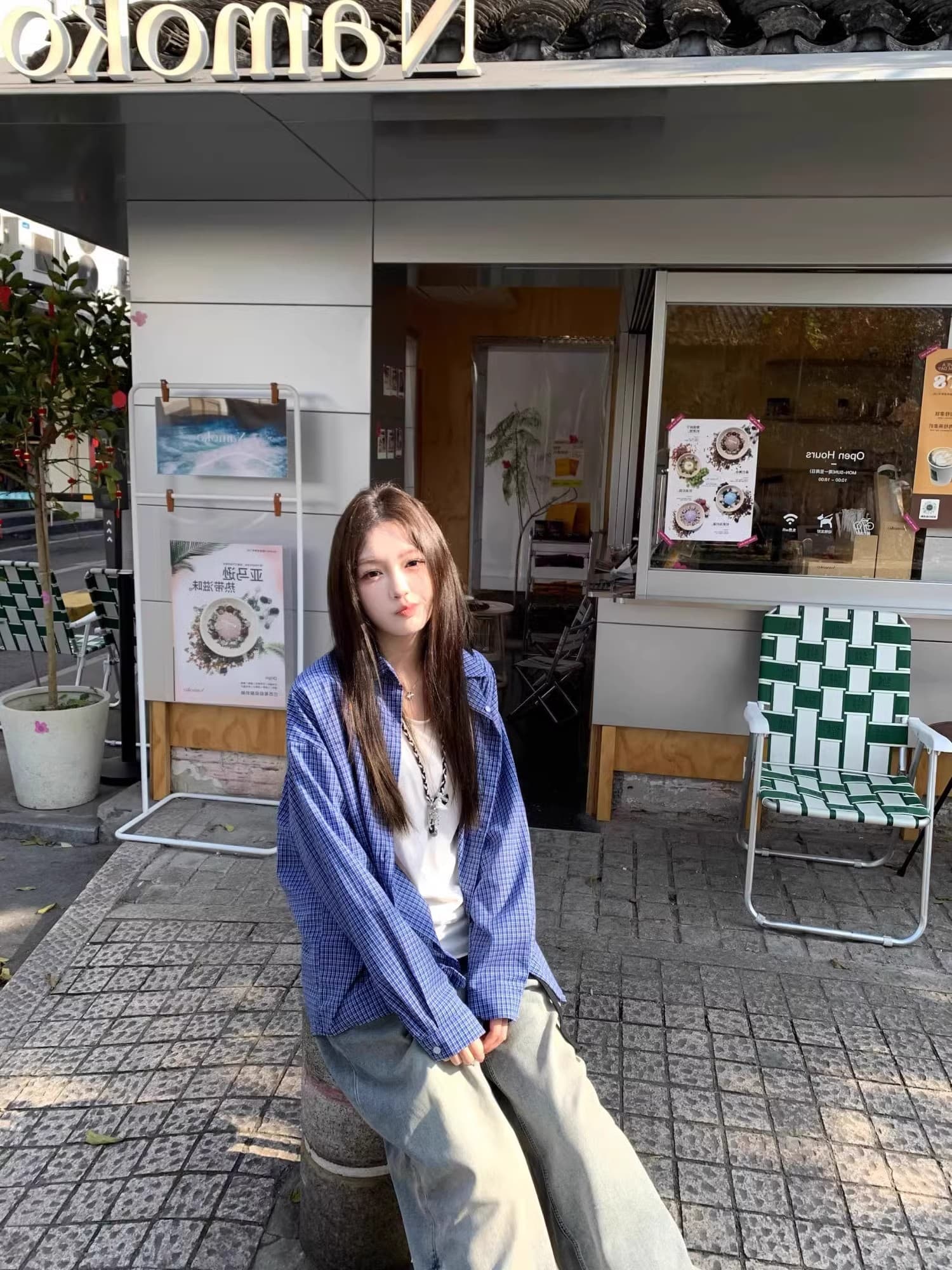 원본 셔틀 제직 그리드 레트로 블루 체크무늬 여성 셔츠 가을 작은 키 캐주얼 스택 착용 셔츠 한국 대외 무역 한 싱글 상세 이미지 8