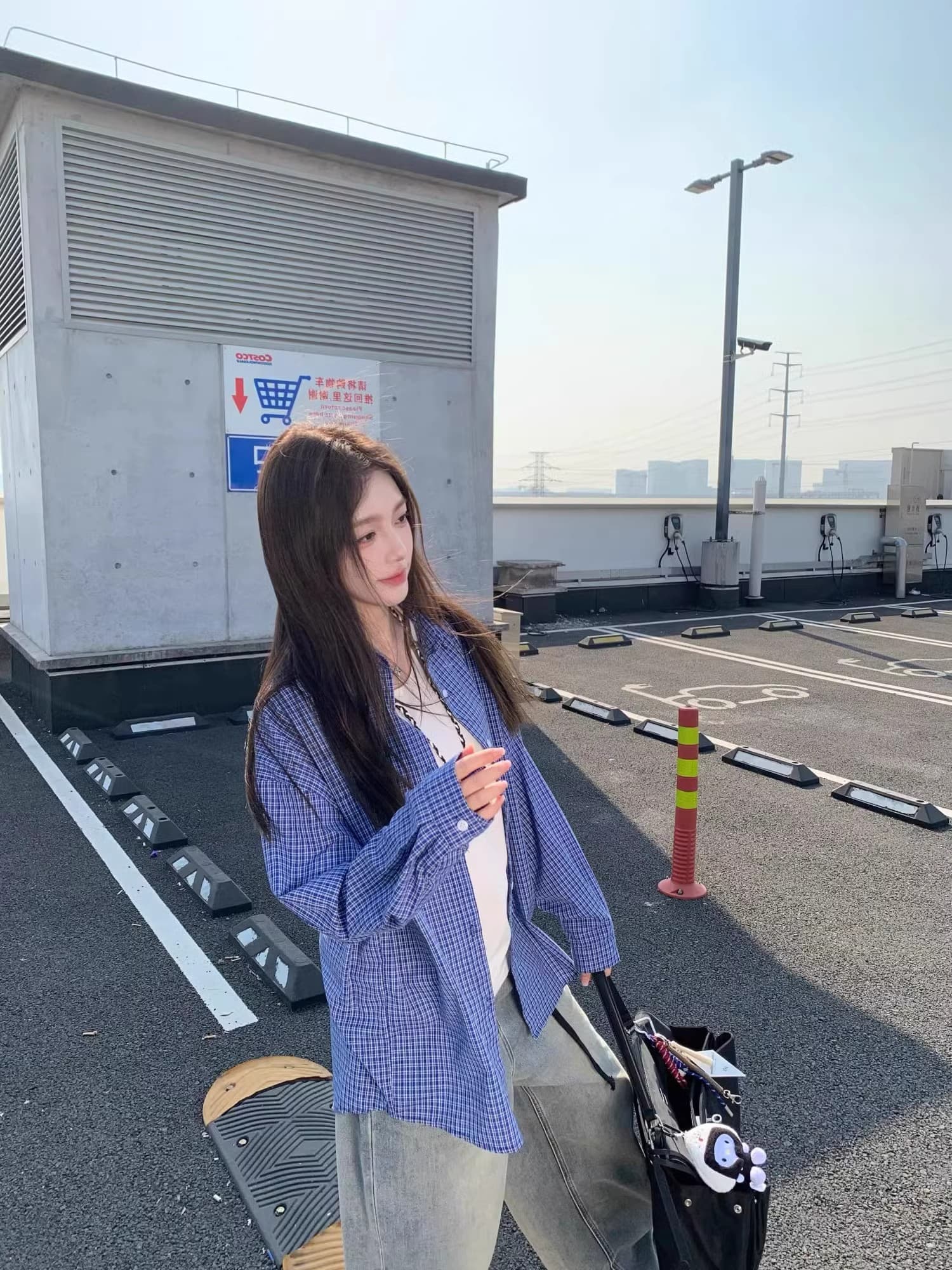 원본 셔틀 제직 그리드 레트로 블루 체크무늬 여성 셔츠 가을 작은 키 캐주얼 스택 착용 셔츠 한국 대외 무역 한 싱글 상세 이미지 9