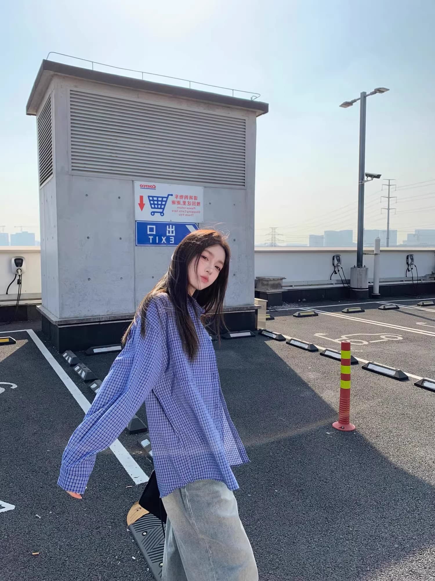 원본 셔틀 제직 그리드 레트로 블루 체크무늬 여성 셔츠 가을 작은 키 캐주얼 스택 착용 셔츠 한국 대외 무역 한 싱글 상세 이미지 17